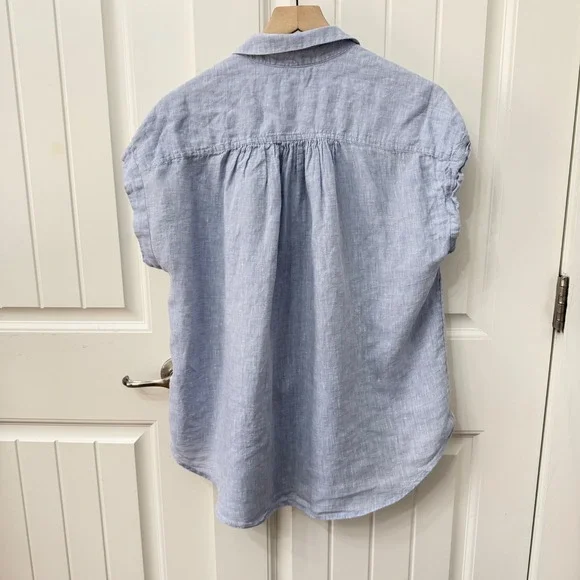 Artisan NY Button Up Top Size M Blue 100% Linen Short Sleeve Relaxed Fit Shirt - Picture 2 of 4